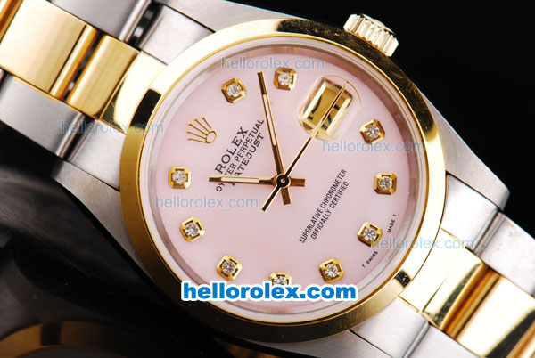 Rolex Datejust Oyster Perpetual Chronometer Automatic Two Tone with Rose Gold Bezel,Pink Dial and Diamond Marking - Click Image to Close